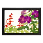 Infidu vintage wall art with deep purple and bright red flowers, green leaves, and a white background, framed in black for a classic and elegant look. hung on the wall