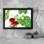 Infidu Vintage Floral Wall Art with red flowers and green leaves, framed in black for a classic look. displayed on the wall