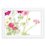 Infidu Vintage Floral Wall Art with pink, white & red flowers, green leaves, and a white frame on a white background. hung on the wall