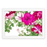 Infidu Vintage Floral Wall Art with pink and red flowers, green leaves, a white background, and a white frame for an elegant and timeless look. hung on the wall