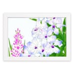 Infidu Vintage Floral Wall Art with white, purple, and pink flowers, green leaves, and a white frame, adding a classic touch to any décor. hung on the wall