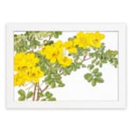 Infidu Vintage Floral Wall Art with yellow flowers, green leaves, and a white frame on a white background, adding a classic botanical touch. hung on the wall.