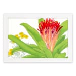Infidu Vintage Botanical Wall Art with red, orange, and yellow flowers, green leaves, and a white frame on a white background. hung on the wall