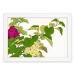 Infidu Vintage Floral Wall Art with pink and yellow flowers, green leaves, and a white background, framed in white for a stylish look. hung on the wall