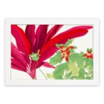 Infidu Vintage Floral Wall Art with large red leaves, green leaves with red accents, and a white frame on a white background. hung on the wall.