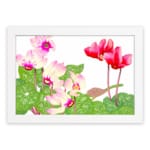 Infidu Vintage Floral Wall Art with pink and red flowers, green leaves, and a white background in a classic vintage design. hung on the wall on a white background