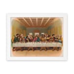 Vintage wall art of the Last Supper with Jesus and his disciples in a detailed, warm-toned biblical setting. hung on the wall