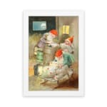 Infidu vintage wall art featuring a hand-painted cozy gnome scene with warm rustic colors, a glowing lantern, and a peaceful night sky view. hung on the wall on a white background