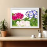 Dahlia flower woodblock painting in high resolution Vintage Art 05