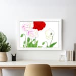 Infidu Vintage Floral Wall Art with red, white, and pink flowers in a white frame. displayed on the wall