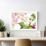 Infidu vintage orchid wall art with pink and white orchids and green leaves, framed in white for an elegant, timeless look. displayed on the wall