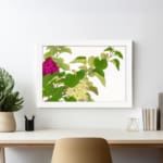 Infidu Vintage Floral Wall Art with pink and yellow flowers, green leaves, and a white background, framed in white for a stylish look. displayed on the wall