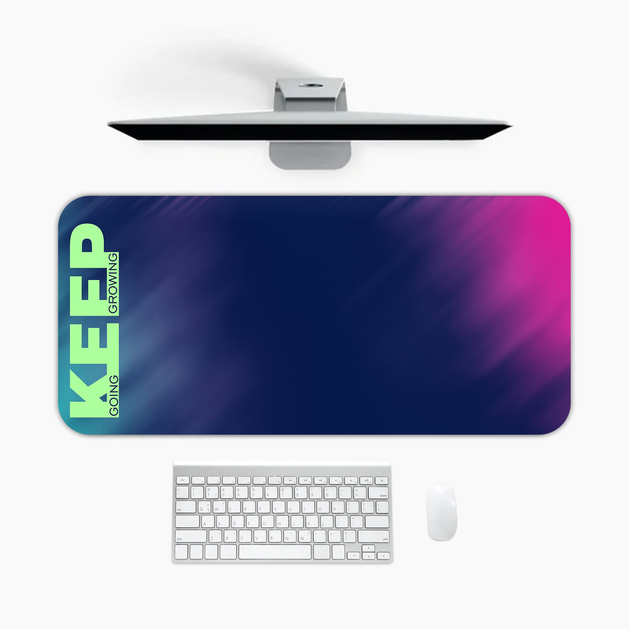 Infidu dark green desk pad with white and pink motivational quote on a chalkboard-style background
