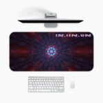 Mandala-style desk pad in deep cosmic colors with Rise. Grind. Shine quote.