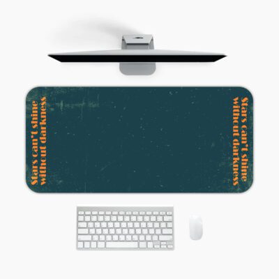 Infidu teal desk pad with vintage texture and vertical orange quote