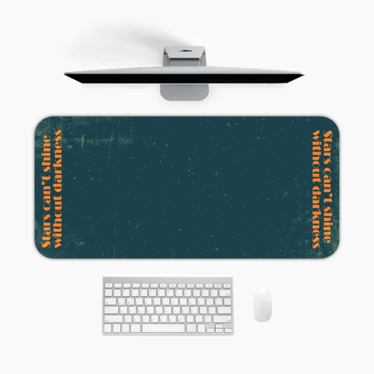 Infidu teal desk pad with vintage texture and vertical orange quote