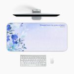 Infidu desk pad with lavender gradient, floral art, and Matthew 5:8 quote for a peaceful, inspirational workspace.