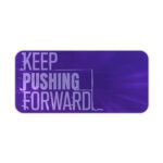 Infidu desk pad with bold “Keep Pushing Forward” quote on purple background and vintage art-inspired design.