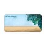 Infidu beach desk pad with tropical leaves and Isaiah 41:10 Bible verse on a soft sky and sand background.