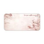 Infidu pink floral desk pad featuring Mark 12:31 scripture with delicate flower illustrations and a soft gradient pink background.