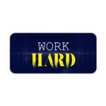 Infidu navy blue desk pad with bold “WORK HARD” text in white and yellow on a textured background.