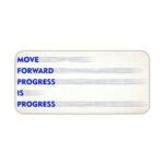 Infidu minimal cream desk pad with blue motivational quote "MOVE FORWARD PROGRESS IS PROGRESS" and subtle gray brush accents