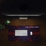 Mandala-style desk pad in deep cosmic colors with Rise. Grind. Shine quote.