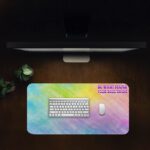 Infidu Rainbow Watercolor Desk Pad with colorful rainbow shades and the motivational quote "Do What Makes Your Soul Shine" in pink and white.