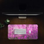 Infidu soft pink and purple floral desk pad with Bible verse "The Lord goes with you" from Deuteronomy 31:6