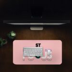 Infidu pastel pink desk pad with bold “STAY FOCUS” quote in colorful typography