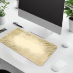 Infidu beige desk pad with green leaves and Bible verse from Proverbs 19:21