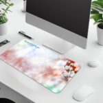 Soft floral desk pad with white flowers and Exodus 14:14 Bible verse in pastel pink, green, and white background.
