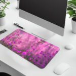 Infidu soft pink and purple floral desk pad with Bible verse "The Lord goes with you" from Deuteronomy 31:6