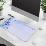 Infidu desk pad with lavender gradient, floral art, and Matthew 5:8 quote for a peaceful, inspirational workspace.