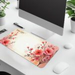 Infidu floral desk pad with pink flowers, soft peach background, and “Jesus First” quote in elegant script.