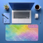 Infidu Rainbow Watercolor Desk Pad with colorful rainbow shades and the motivational quote "Do What Makes Your Soul Shine" in pink and white.
