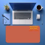 Infidu terracotta desk pad with bold motivational quote in yellow and red on warm orange background, minimalistic vintage art design.