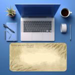Infidu beige desk pad with green leaves and Bible verse from Proverbs 19:21
