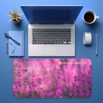 Infidu soft pink and purple floral desk pad with Bible verse "The Lord goes with you" from Deuteronomy 31:6