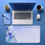 Infidu desk pad with lavender gradient, floral art, and Matthew 5:8 quote for a peaceful, inspirational workspace.