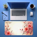 Infidu floral desk pad with pink flowers, soft peach background, and “Jesus First” quote in elegant script.