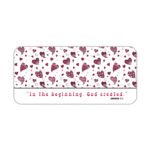 Infidu white and red desk pad with Genesis 1:1 Bible verse and scattered heart design