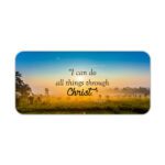 Infidu Sunrise Countryside Desk Pad featuring vintage art of green fields, glowing sunrise, and Bible verse "I can do all things through Christ."