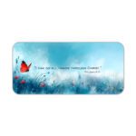 Infidu desk pad with Bible verse Philippians 4:13, red butterfly, and soft blue meadow background.