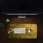 Infidu Golden Faith desk pad with Bible quote and leafy vintage art on a golden background