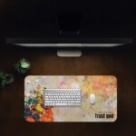 Infidu desk pad with painted floral design and Faith Over Fear – Trust God quote in warm earthy tones.