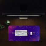 Infidu Modern Desk Pad featuring John 3:16 Bible verse on deep purple and magenta abstract geometric background with vintage art style.
