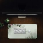 Infidu Mint Green Desk Pad featuring eucalyptus leaves and Bible verse Philippians 4:13 on a soft mint green background.