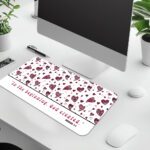Infidu white and red desk pad with Genesis 1:1 Bible verse and scattered heart design