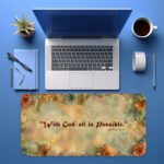 Infidu soft floral desk pad with Matthew 19:26 Bible verse in vintage watercolor design